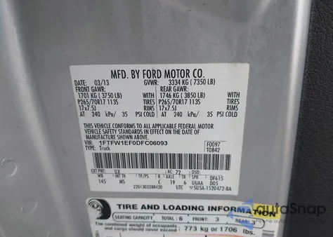 2013 Ford F-150 Xlt from USA, damaged, VIN 1FTFW1EF0DFC06093